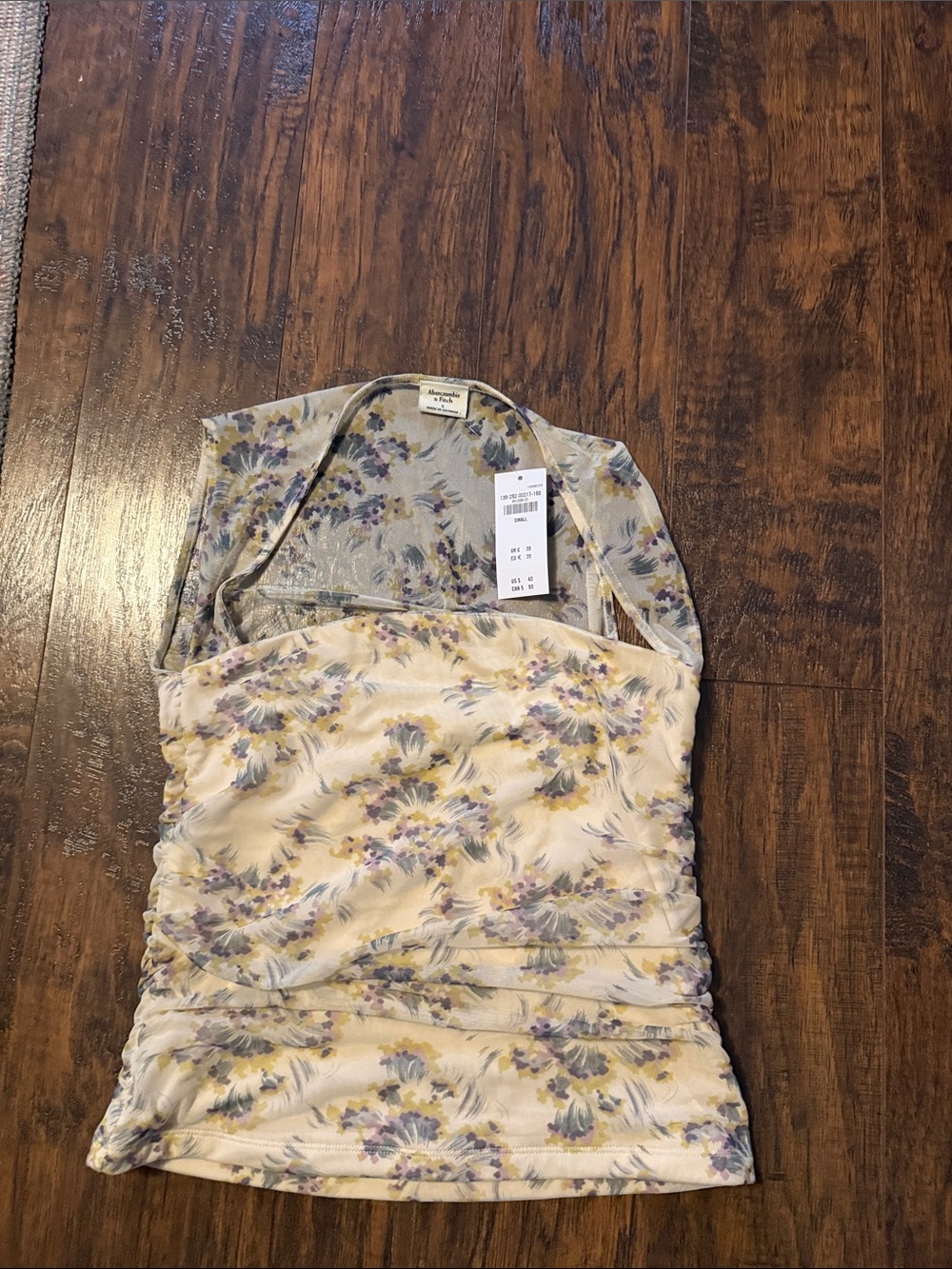 Abercrombie and Fitch Floral Ruched Strapless Top in Cream and Lavender